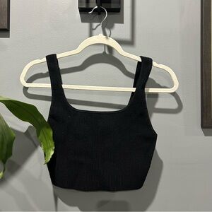Babaton Aritzia Black Ribbed Square-Neck Crop Tank Top sz M